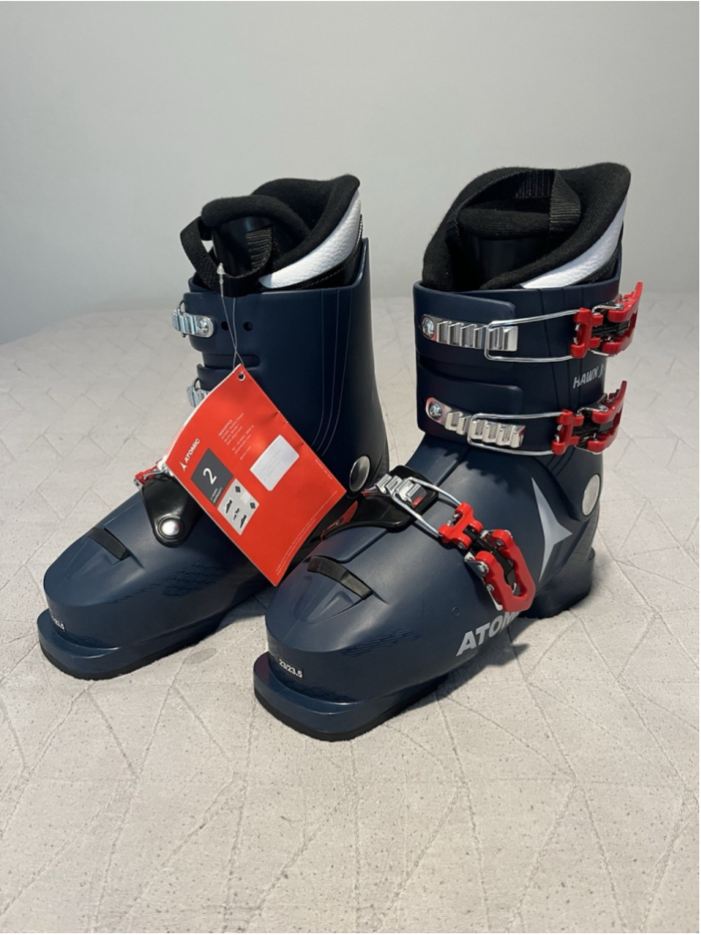 Atomic Hawk Jr 3 Youth Ski Boots Size 23/23.5 Dark Blue Metal Buckles Kids NIB